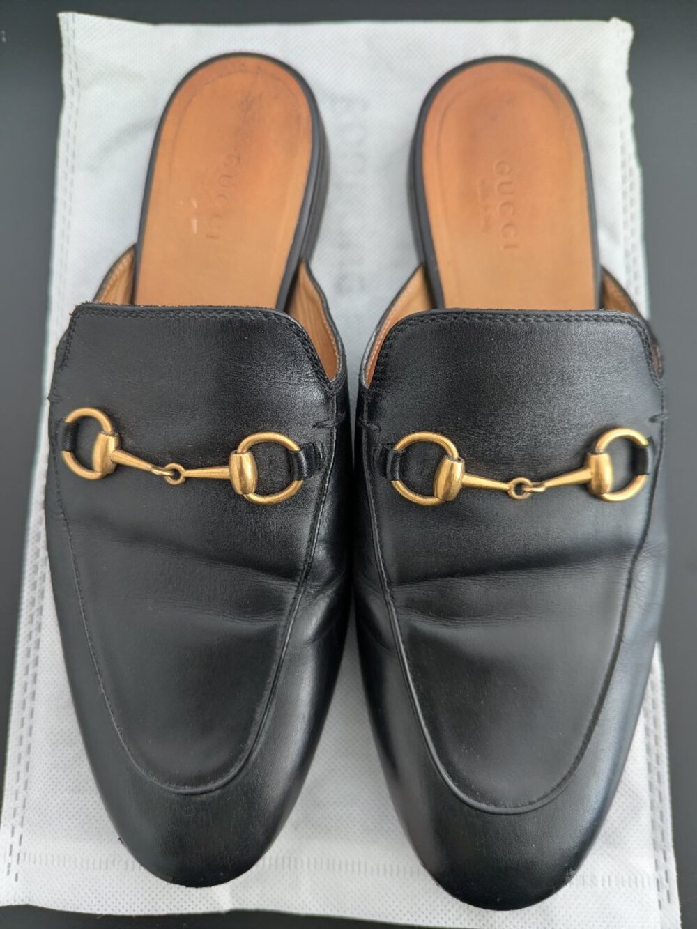 Gucci Princetown Horsebit Leather Slipper Mule Black Sz 38